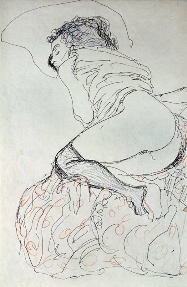 Gustav Klimt Female Nude, Turned to the Left